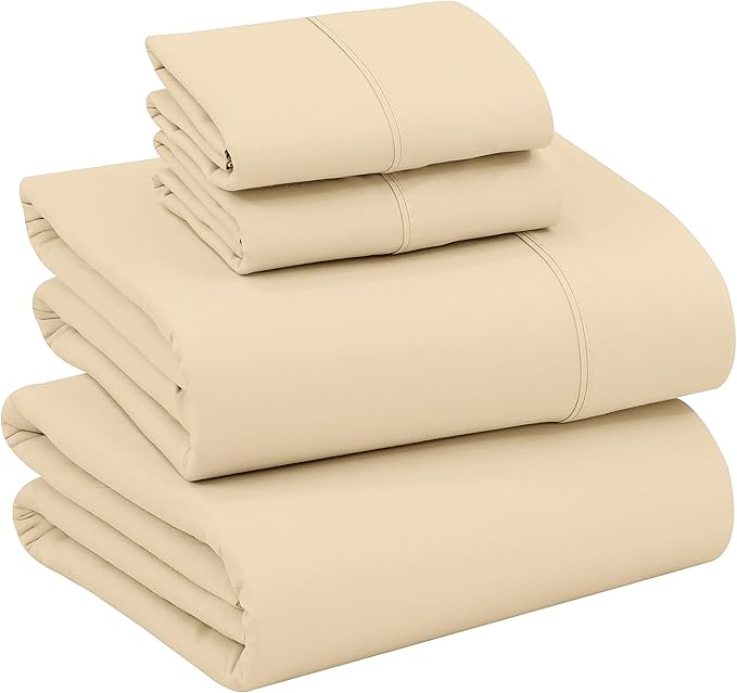 RUVANTI 100% Cotton Full Size Bed Sheets, 4 Pieces, Soft & Breathable Percale Weave Bedding, Deep Pocket 16", Hotel Standard, Crisp Cool Feel, Durable, Perfect Sheet Set Dyed, Beige