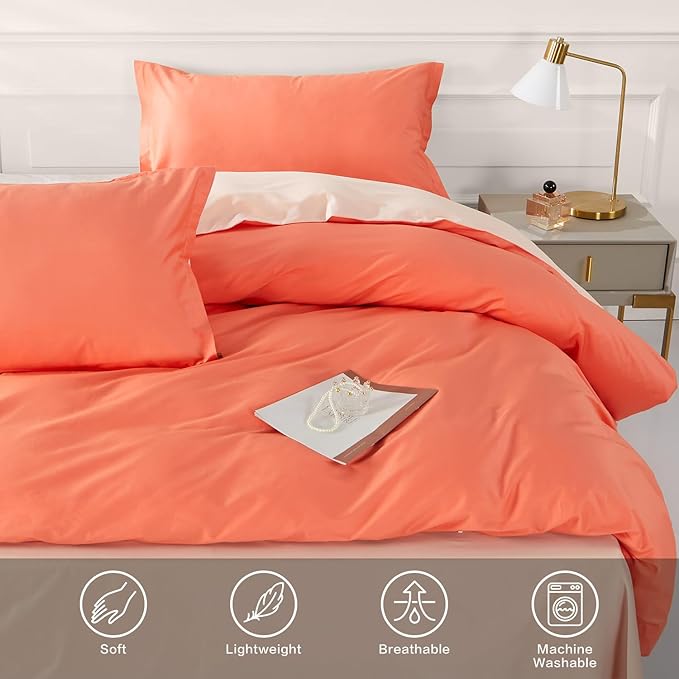 SAPHREAS Orange Duvet Cover Twin Size 2 Pieces Extra Soft Bedding Set, Includes 1 100% Cotton Duvet Cover 68"x90" with Zipper Closure & 1 Pillow Sham, Comforter Not Included
