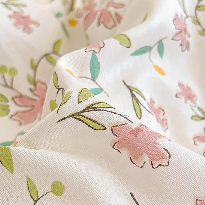 Vintage Style Pink Floral Duvet Cover King Cotton Garden Flower Duvet Cover Boho Cottagecore Bedding Set Chic Botanical Duvet Cover with 2 Pillowcases White Floral Comforter Cover King Bedding Set