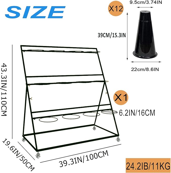 FPIGSHS Flower Display Stand, 3 Layers, Black, Metal, Iron, 150 lbs Capacity, 3 Tier, Wheels, Assembly Required