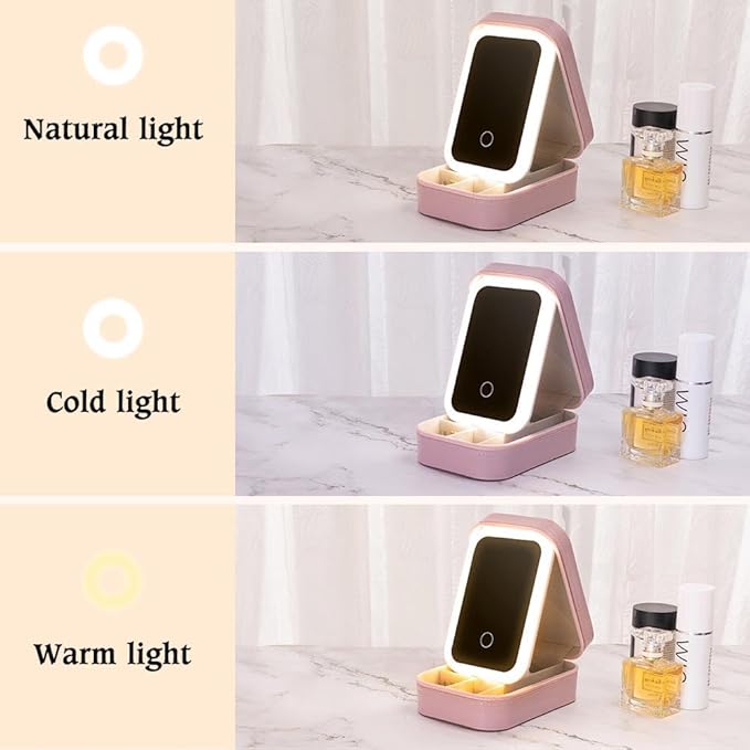 callie Personalized DNA BirthFlower Jewelry Box with Mirror & LED 3 Adjustable Light, Custom Name - Travel Makeup Organizer Box, Gift for Women Doctor Medical Staff