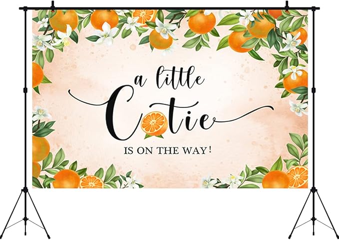 Aperturee 5x3ft Little Cutie Baby Shower Backdrop Tangerine Citrus Organge Flowers Floral a Little Cutie is on The Way Photography Background Pink Party Decoration Banner Supplies Photo Booth Studio