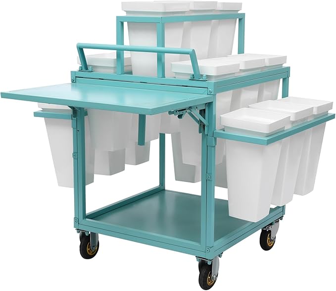 6-Tier Flower Display Stand Indoor Movable Flower Stand with 18 Buckets Plants Display Rack Cart with Wheels Metal Florist Bouquet Stand for Florist Patio Garden,23.62*23.62*36.61in (Blue)