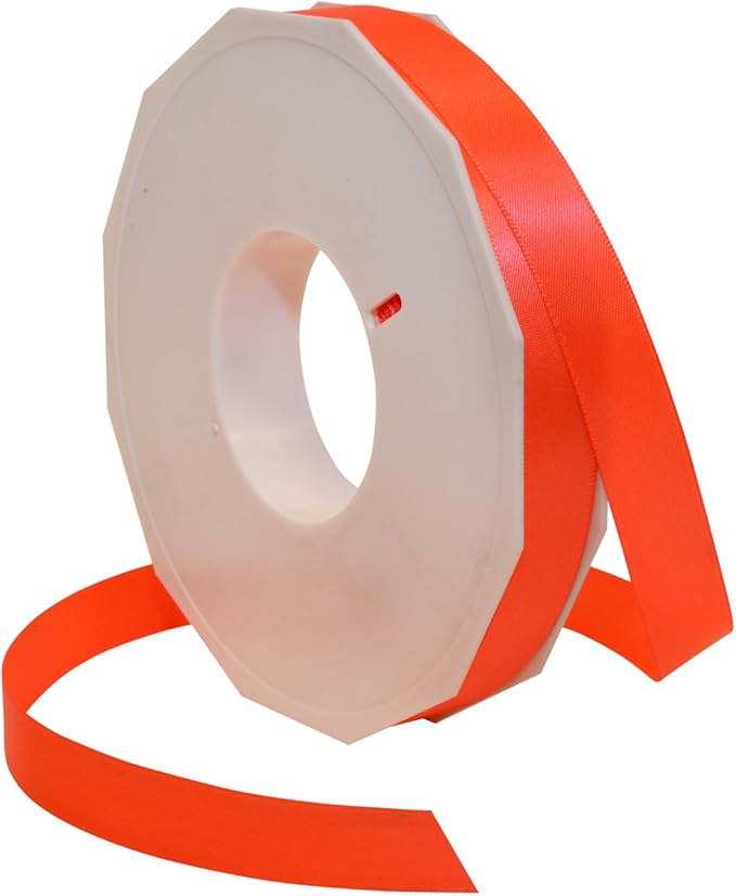 Morex Ribbon Neon Brights Satin, 5/8-inch by 50-Yard, Neon Orange, Silk Ribbons for Gift Wrapping, Birthday Gifts, Satin Dress for Women, Crafts, Wedding