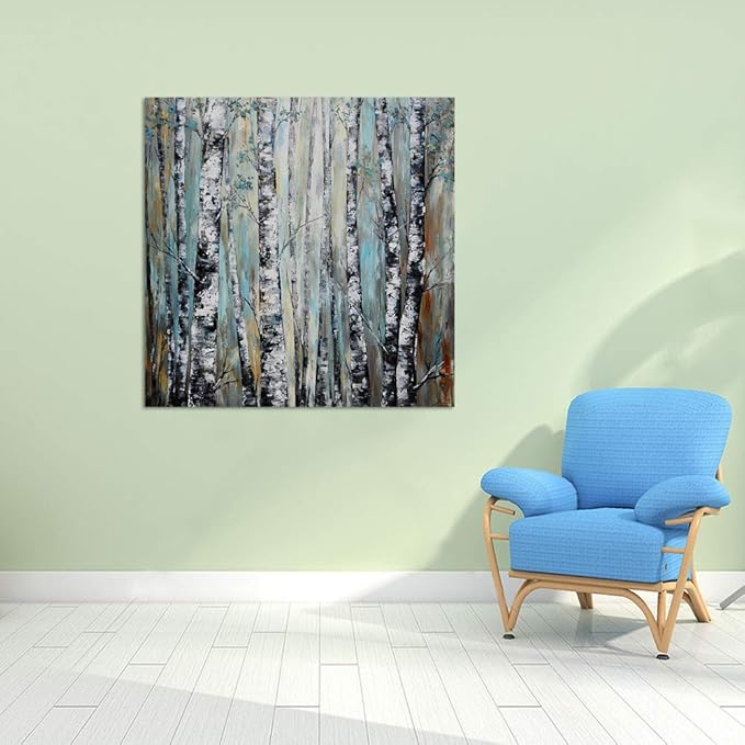 Yihui Arts Fashion Canvas Wall Art Modern Birch Tree Artwork Painting Abstract Forest Pictures for Living Room Bedroom Home Decor