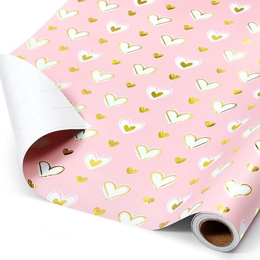 WERNNSAI Valentine Wrapping Paper Roll - 1 Roll 17”x 33 Valentines Day Gift Wrap Paper Pink Love Heart Gift Packing Decorations for Girls Women Bridal Shower Wedding Supplies