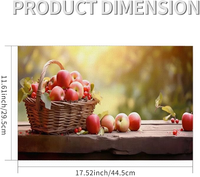 Apple Fall Fruit Basket Placemats Set of 4 PVC Vinyl Non Slip Table Mats Heat Resistant Place Mats Washable Wipeable Dining Table Mat for Kitchen Decor Party Indoor Outdoor Decorative Gift