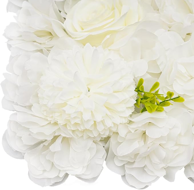 12Pcs Artificial Flower Wall Panel 3D Floral Backdrop Walls 15" X 15" Flower Wall Decor Flower Backdrop Faux Rose Panel for Party Home Background Decor, White
