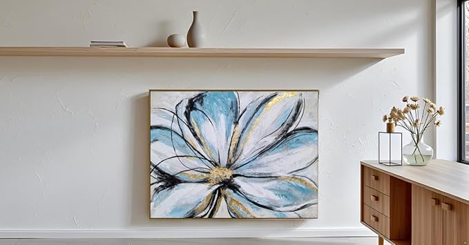 Yihui Arts Flower Canvas Wall Art - Modern Abstract Floral Painting with Gold Foil Accents for Living Room Decor