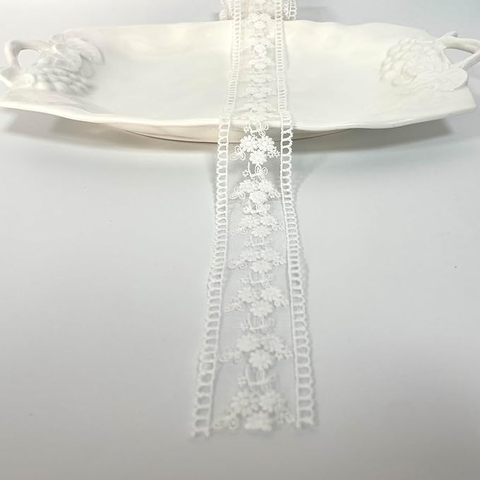 5 Yard Floral Lace Ribbon, Delicate Daisy Lace Trim for Wedding Dresses, DIY Crafts, Clothing, and Curtain Embellishments(White)
