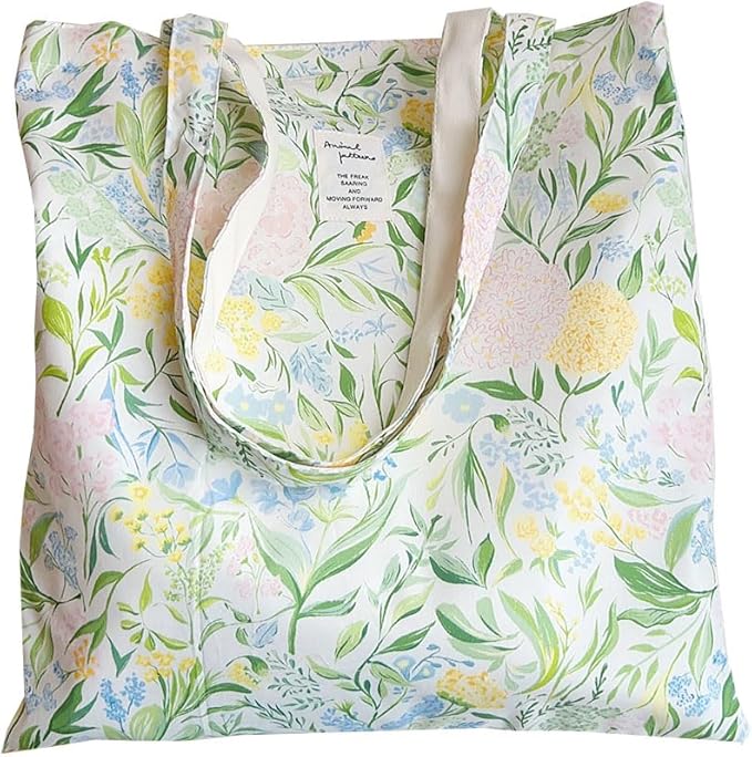Cotton Canvas Tote Bag Reusable Soft Grocery Cloth Bag Floral Shoulder Bag for Beach Travel Shopping
