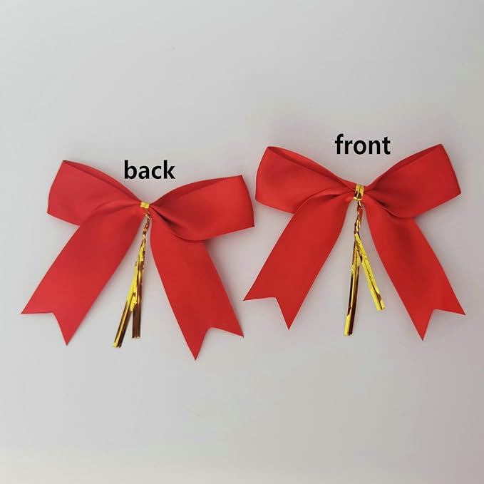 50pcs 3.5" Red Satin Ribbon Bows Twist Tie Bows for Gift Wrapping Christmas Tree Decoration with Fish Tails (Red)