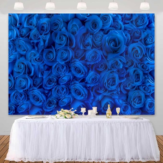 Blue Rose Flower Backdrop Royal Blue Rose Floral Valentines Day Photography Background Wedding Bridal Shower Photo Backdrops Birthday Party Decorations Portraits Photo Shoot Props 8x6ft