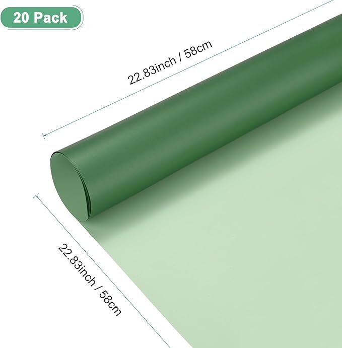 M METERXITY 20 Sheets Flower Wrapping Paper Bouquet 23 Inch Double-Sided Green & Dark Green BOPP Waterproof Floral Wrapping Paper Flower Packaging DIY for Wedding/Party/Gift Bouquet Wrap Paper