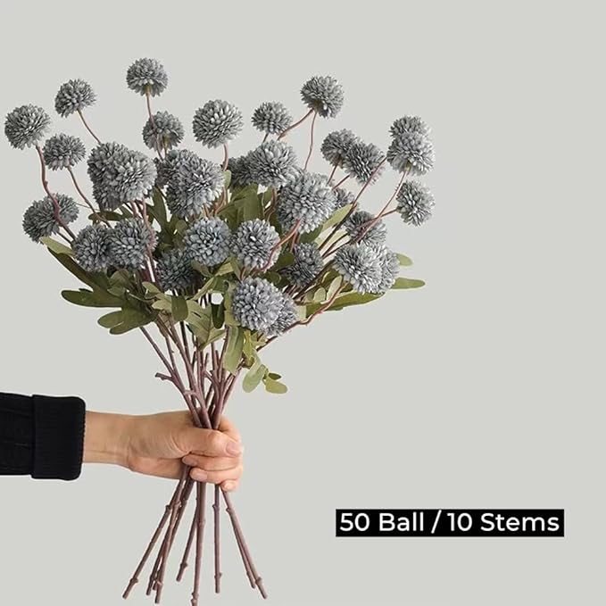 Artificial Flowers for Vases 20.5 Inch 10 Stems，Silk Dried Fake Mums Bouquet Indoor Faux Floral Arrangements for Decoration (Blue)
