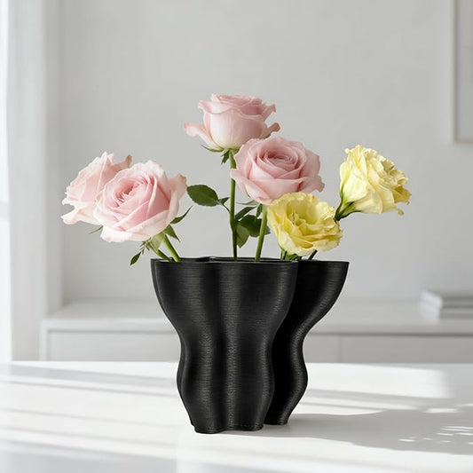 Contemporary Black Ceramic Vase, Abstract Irregular Shape Sculptural Accent for Home Decor, Modern Artistic Centerpiece for Coffee Table or Bookshelf