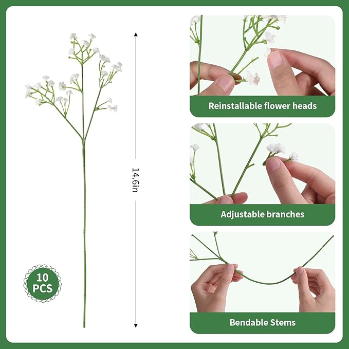 60 Pcs Mixed Artificial Eucalyptus Leaves Stems Bulk,Baby Breath Artificial Flowers Bulk with Eucalyptus Leaves Greenery Stems for DIY Bouquets Wedding Floral Home Decor (Green-60pcs)