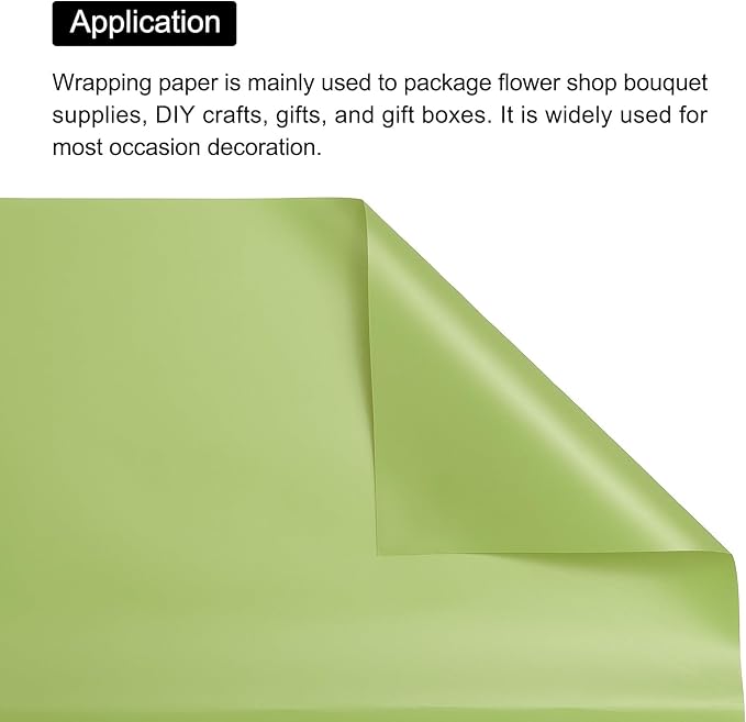 MECCANIXITY Pearlescent Film Flower Wrapping Paper 22.8x22.8 Inch Waterproof for DIY Crafts, Gift/Gift Box Packaging Tea Green Pack of 20