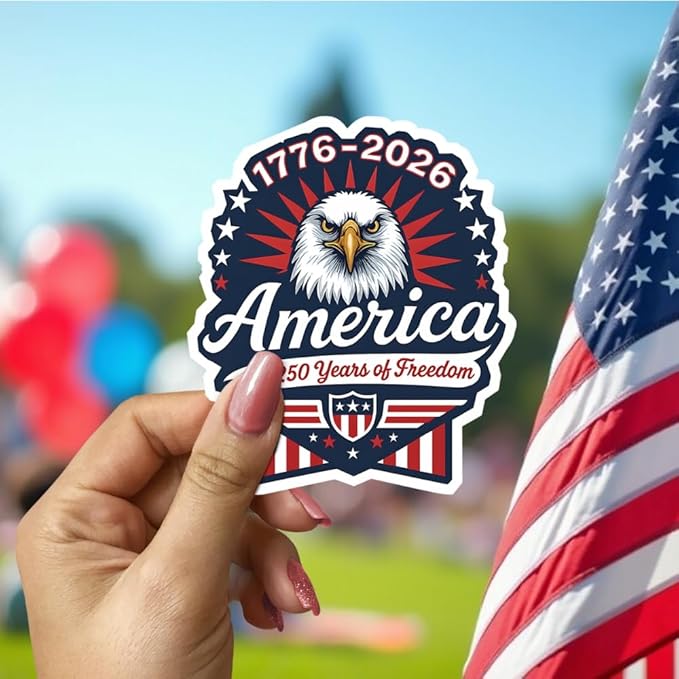 HANDICHI Design 5-Pack 6 Inch USA 250th Anniversary Stickers – Bald Eagle “250 Years of Freedom” Patriotic Vinyl Decals 1776-2026 for Cars, Laptops & Scrapbooks