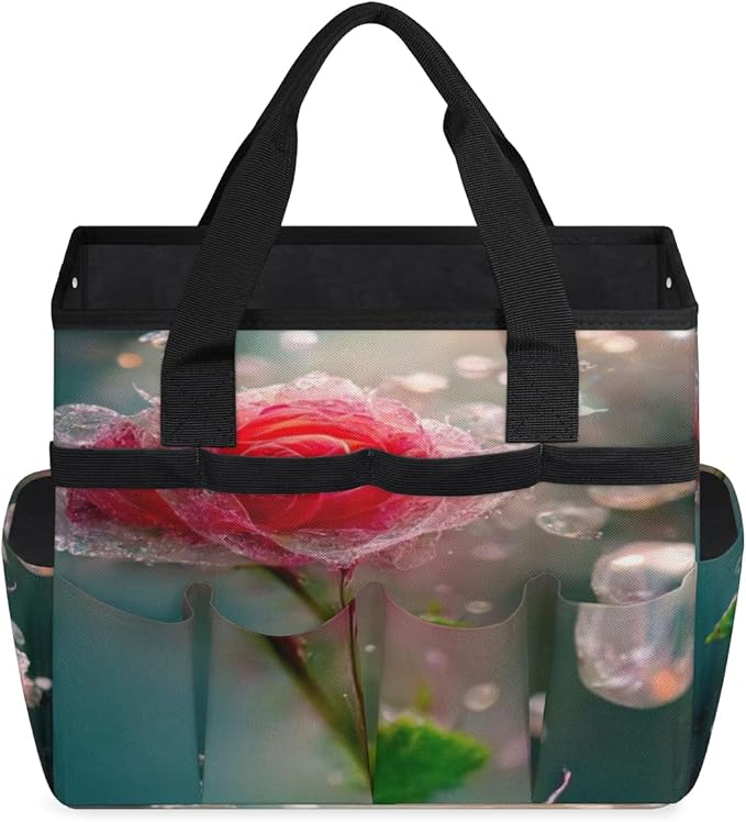 Floral Flower Garden Tool Tote Bag for Women Men Gardening Tool Storage Bags with 10 Pockets Standable Garden Home Tool Kits Organizer for Indoor Outdoor Gardening Gifts