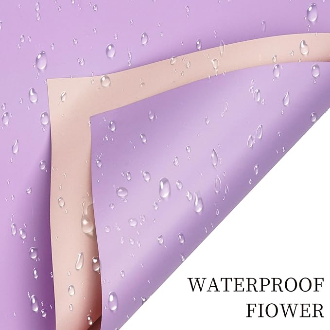 LeZakaa 20 Sheets Flower Wrapping Paper - Waterproof Reversible Floral Bouquet Paper - Pink and Purple Design for Valentine's Day, Mother's Day, Parties, Birthdays, Weddings, Baby Shower