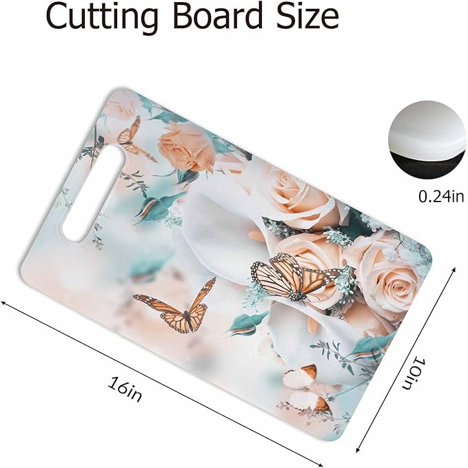 Butterfly Bouquet Cutting Boards Yellow Roses White Calla Lilies Cutting Boards Kitchen Chopping Board with Handles Non Slip Plastic 16 x 10 x 0.24 Inch