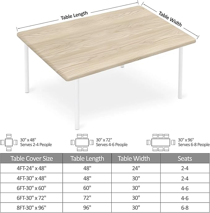 Rectangle Table Cloth Cover Waterproof Elastic Fitted Polyester Fitted Tablecloths for 8 Foot Tables for Indoor,Picnic, Camping, Outdoor （96" x 30"，Wood Grain）
