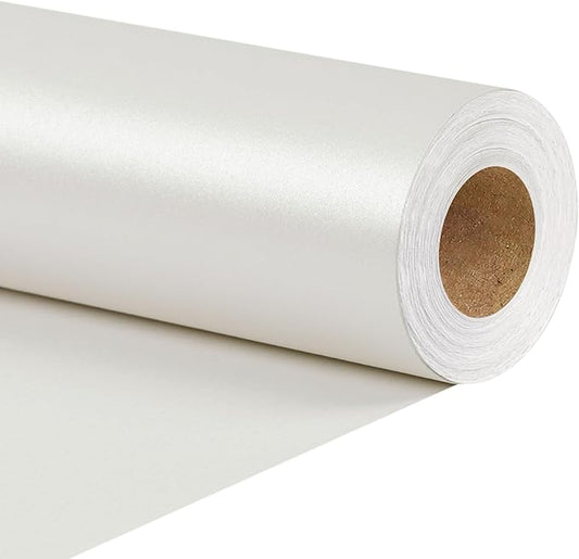 LaRibbons White Wrapping Paper, Mini Roll-17 Inch x 33 Feet, Solid Color Pearly-Lustre Christmas Gift Wrap Paper Rolls, Perfect for Holiday, Wedding, Valentine's Day, Birthday, Baby Shower