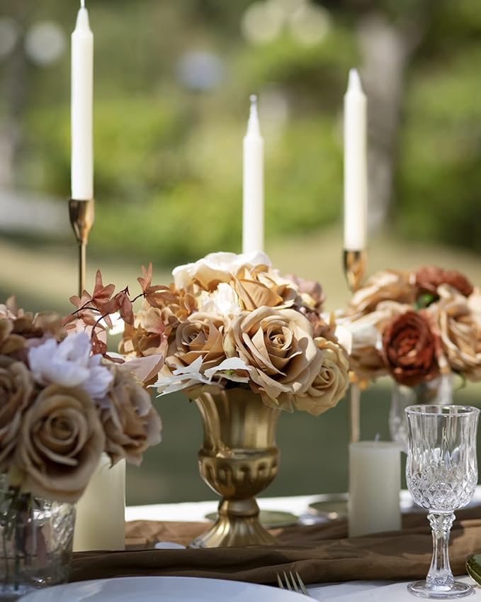 LFF 10pcs Silk Roses Artificial Flowers Fake Long Stem Roses for DIY Wedding Bouquet Home Decoration (Coffee)