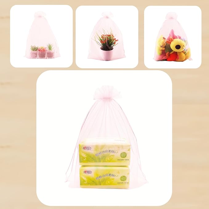 50 Pack 12 x 16 Inch Drawstring Jewelry Gift Organza Bags Plant Covers Plants Protection Bag D5B (A-PINK)