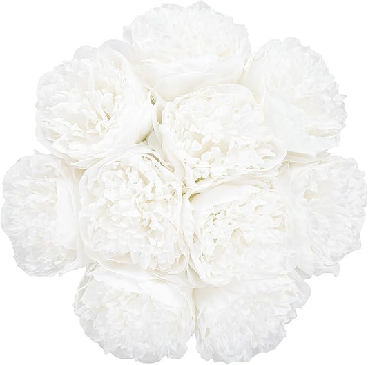 U'Artlines Artificial Peony Silk Flower with Stems 20pcs Real Look Vintage Peonies for Home Wedding Decoration(Pure White)
