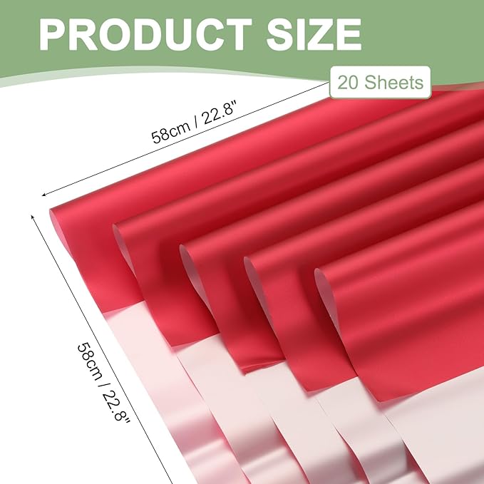 PATIKIL 22.8 x 22.8 Inch Flower Wrapping Paper, 20 Pcs Iridescent Double Sided Florist Bouquet Packaging Waterproof Florist Supplies DIY Crafts Gift Packaging Gift Box Wedding, Light Red