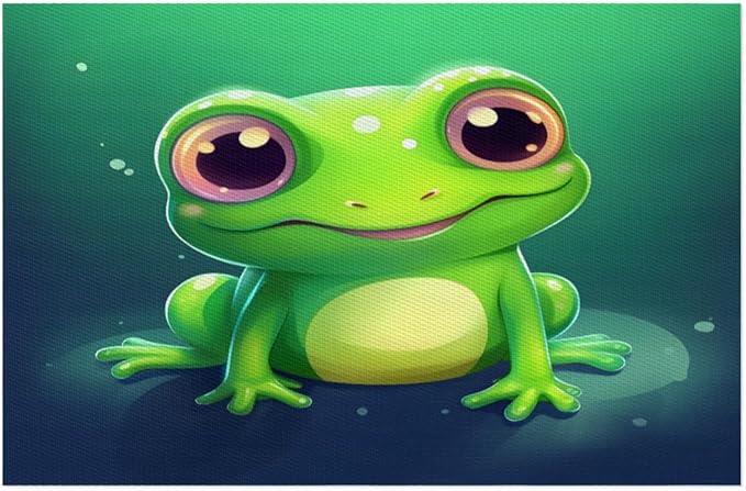 Frog Animal Green Placemats Set of 1 PVC Vinyl Non Slip Table Mats Waterproof Heat Resistant Place Mats Washable Wipeable Dining Table Mat for Kitchen Party Farmhouse Indoor Outdoor Decorative