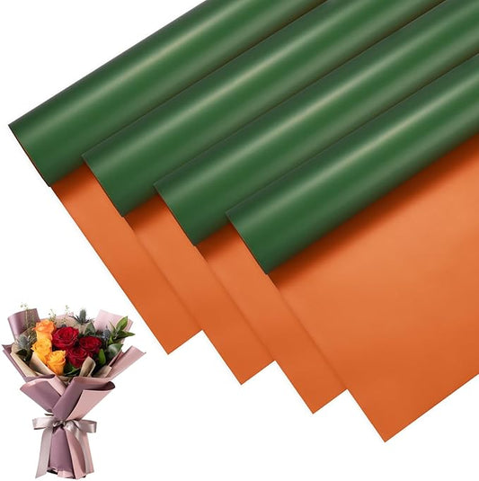 M METERXITY 20 Sheets Flower Wrapping Paper Bouquet 23 Inch Double-Sided Bronze & Turquoise BOPP Waterproof Floral Wrapping Paper Flower Packaging DIY for Wedding/Party/Gift Bouquet Wrap Paper