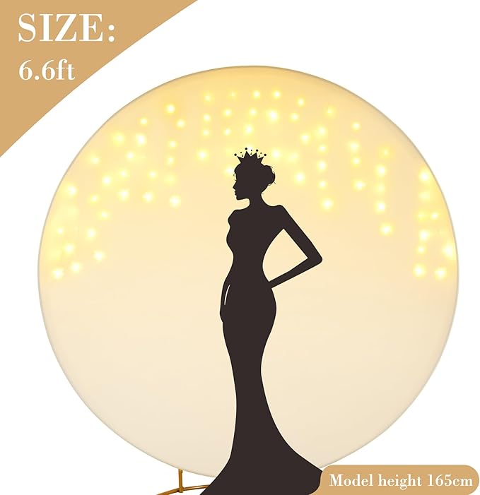 6.6 FT Ivory Round Backdrop Cover with Lights String for Circle Arch Stand Circle Backdrop Covers with LED Fairy Lights for Wedding Arch Baby Shower Birthday Party Photo Shoot Photography Background