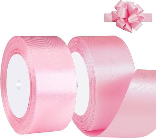 Pink Satin Ribbon 1-1/2 Inch x 2 Rolls Pink Wide Satin Fabric Ribbon for Gift Packaging, Christmas, Wedding, Flower Bouquet, Holiday Party, Invitation
