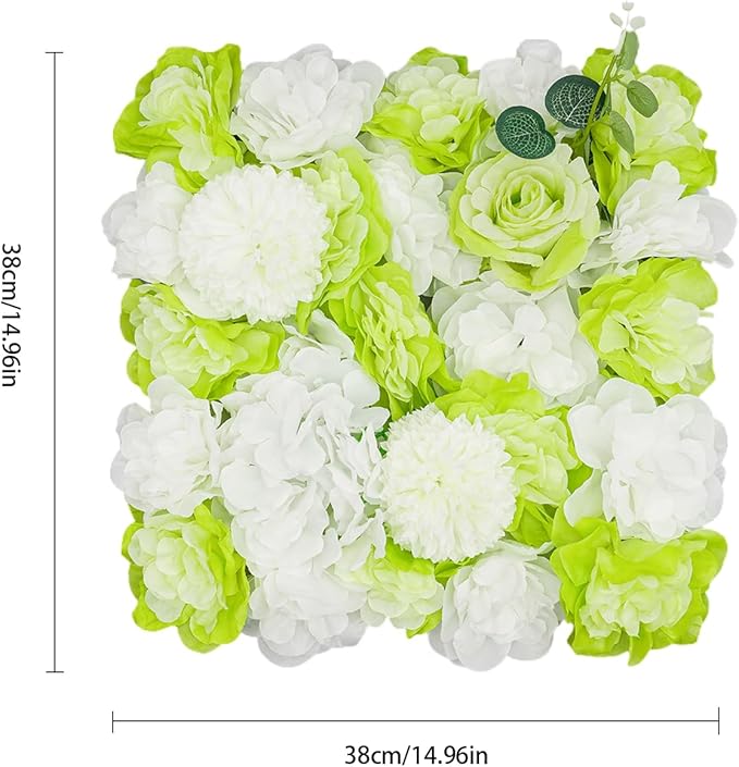 15"x 15" Artificial Flower Wall Panels,Flower Wall Mat Silk Flower Panels for Outdoor Garden Backyard Fence Fence Privacy Screen and Indoor Wall Decor(12Pcs Green+White)