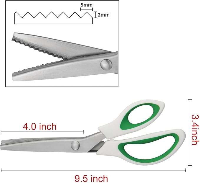 Green Pinking Shears Comfort Grips Crafts Zig Zag Cut Sewing Scissors,Professional Handheld Dressmaking