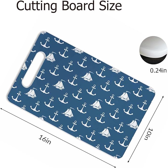 Anchor Cutting Boards Maritime Sailing Tourism Nautical Boats Blue Cutting Boards Kitchen Chopping Board with Handles Non Slip Plastic 16 x 10 x 0.24 Inch