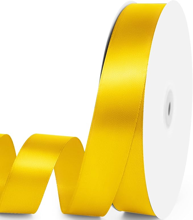1" x 100 Yards Satin Ribbon - Yellow Silk Ribbon with Spool - Ideal for Gift Wrapping, Floral Bouquets, Crafts, Wedding Party Decorations, Christmas and Sewing Projects