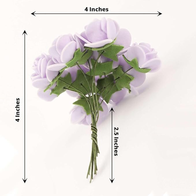 Efavormart 48 Roses | 4" Tall Lavender Real Touch Artificial DIY Foam Rose Flowers with Stem, Craft Rose Buds