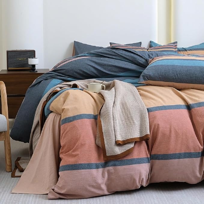 LifeTB Striped Comforter Set Twin XL Size Multi-Colored Stripes Pattern Comforter Fluffy Bed Set 3 Pieces Lightweight Bedding Comforter Modern Soft Patchwork Stripe Comforter Set with 2 Pillowcases