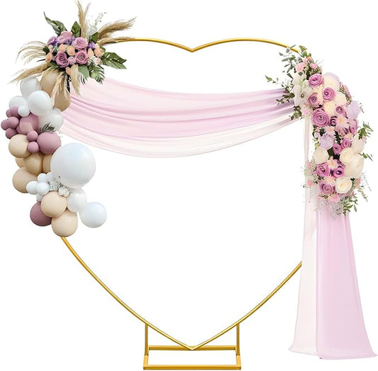 Heart Shape Wedding Metal Arch Backdrop Gold Flower Balloon Arbors Stand for Wedding Birthday Party, Graduation Decorations and Baby Shower 2M