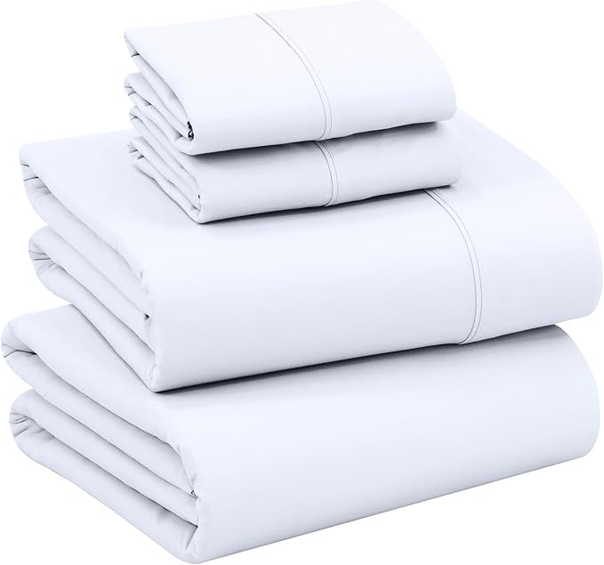 RUVANTI 100% Cotton Full Size Bed Sheets, 4 Pieces, Soft & Breathable Percale Weave Bedding, Deep Pocket 16", Hotel Standard, Crisp Cool Feel, Durable, Perfect Sheet Set Dyed, Bright White