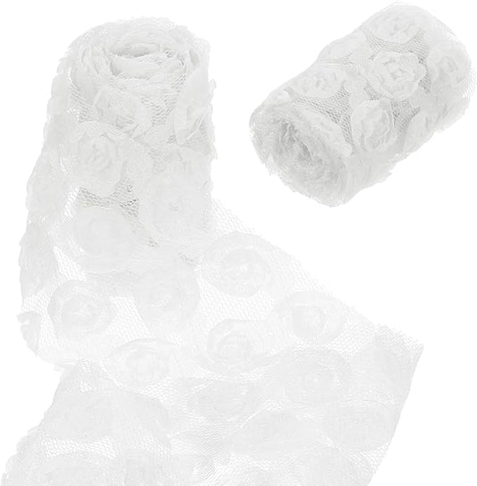 uxcell 2PCS Lace Trim Ribbon, 2.36 inch - 1 Yard 3D Rose Floral Embroidery Ribbons Edge Trimming for Sewing, Wedding Dress, DIY Crafts, Decoration Accessories, White
