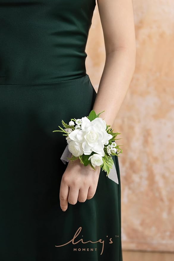 Ling's moment 6pcs Wedding Wrist Corsage Artificial Flowers, Girl/Mother Homecoming Prom Corsages Wristlet Décor, etc. White Lily Valley