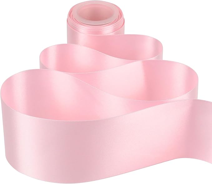 MEEDEE Pink Satin 3 Inch Ribbon Lux Double Faced Satin Ribbon by 10 Yards Pink Silk Ribbons Light Pink Wide Ribbons for Baby Shower, Christmas Tree Decoration, Flower Bouquet