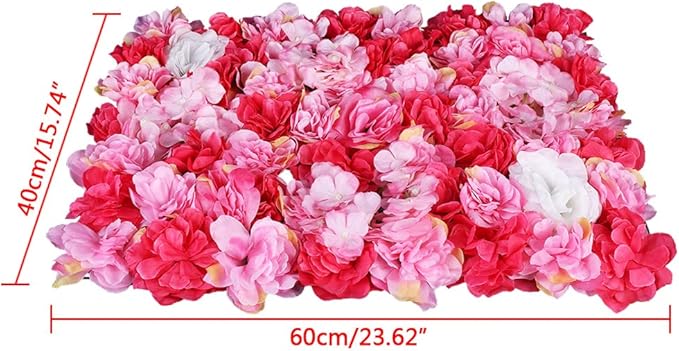 6 Pcs Artificial Flower Wall Panels 60x40cm 3D Flower Background for Wall, Wedding Flower Decorations Wall Silk Rose Panels for Candy Wall, Photo Areas, Stage Background(Dahlia + Rose + Hydrangea)