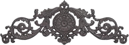 Sungmor Antique Style Cast Iron Wall Decor - Ornate Scroll and Floral Design Metal Plaque for Home or Garden Décor - Fireplace Mantel, Furniture Decorative Accent - 17.5 Inch & Rustic Black Finish