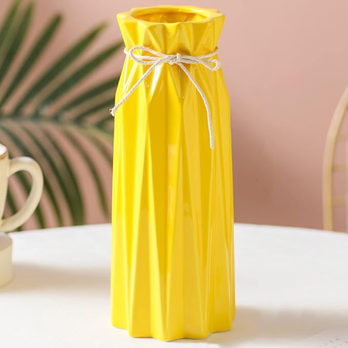 Ceramic Vase Decor for Pampas Grass Flowers Vases for Modern Home Decor, Yellow Tall Vase for Living Room Bedroom Bathroom Kitchen Office Wedding Table Shelf Farmhouse Minimalist Decor